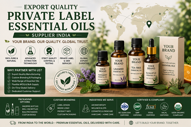Export quality private label essential oils supplier India