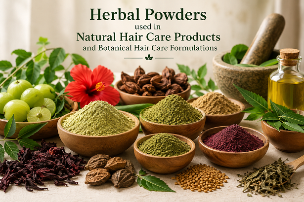 Herbal powders used in natural hair care products and botanical hair care formulations