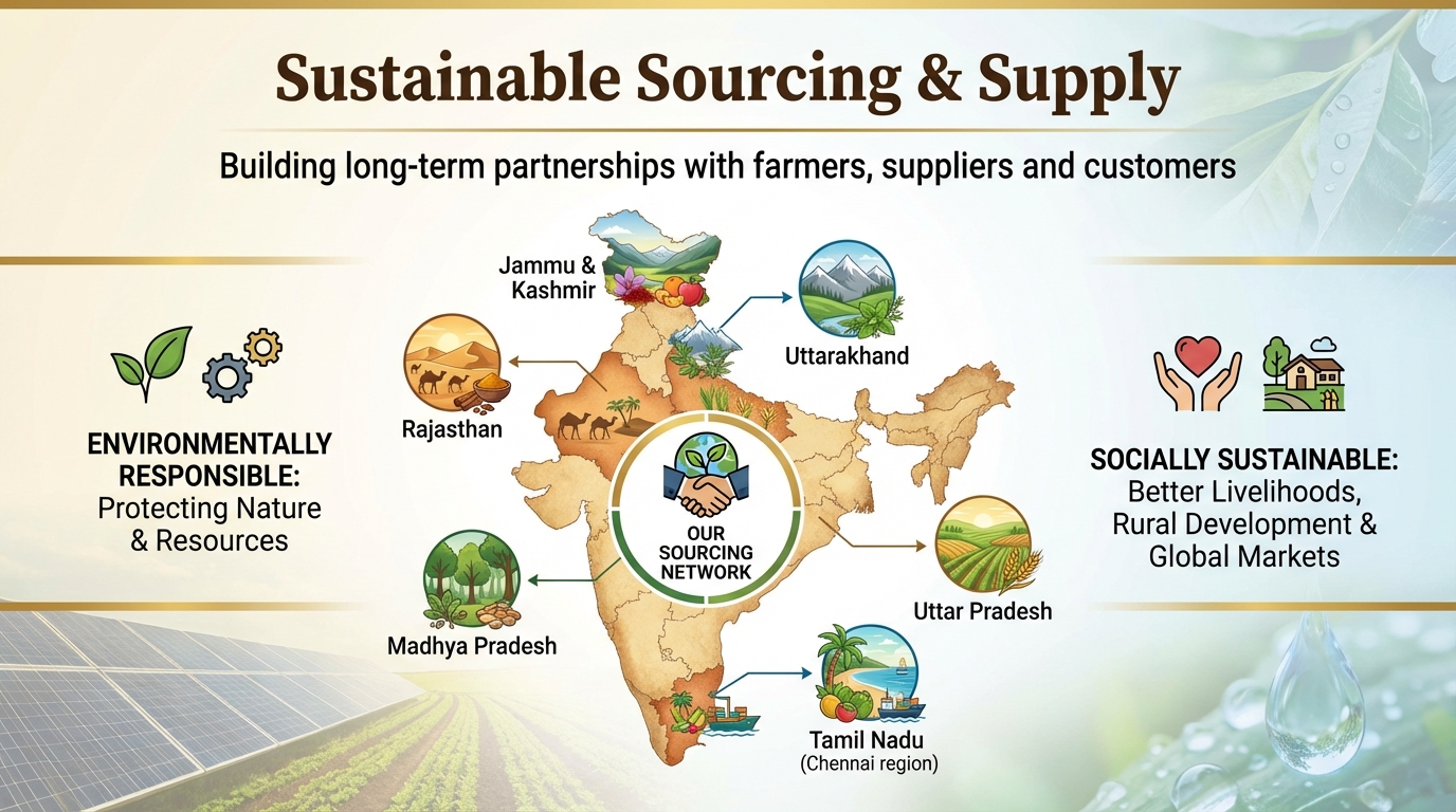 Sustainable sourcing of herbs and essential oil raw materials from farmers across India